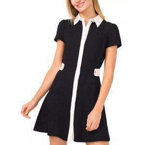 130$ CeCe Tab-Waist Fit & Flare Mini Shirtdress Women's Size 12 US Black